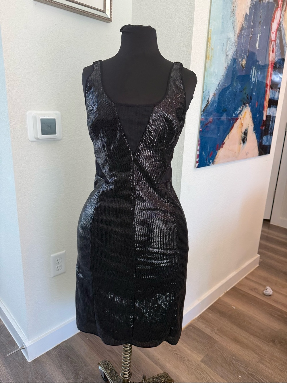 BCBGMaxAzria Black Sequin Sheath Mini Dress Whimsigoth Dark Romantic